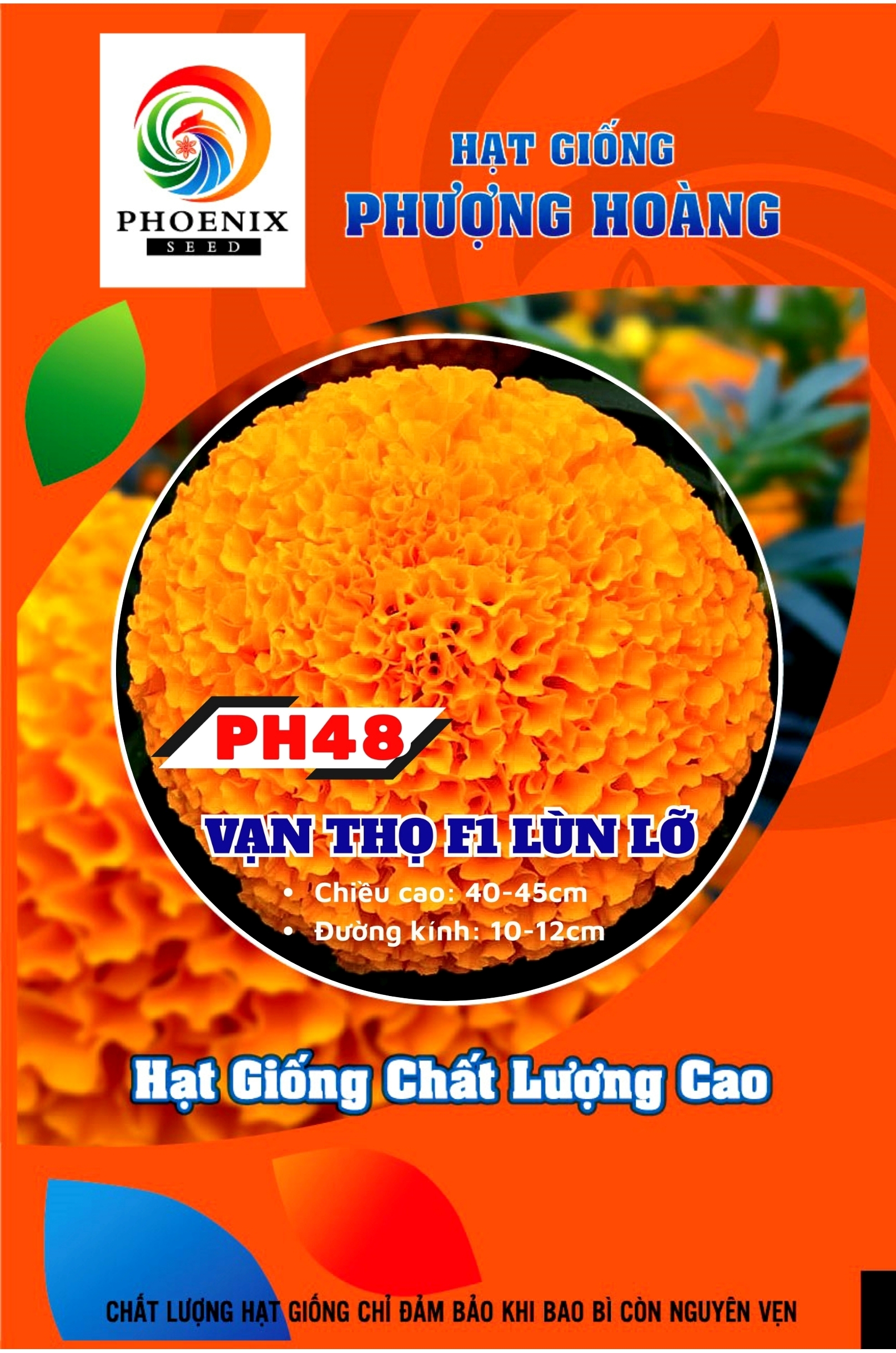 Hạt Giống Vạn Thọ Lùn Lỡ PH48 Cam Đỏ – Hạt Giống Phượng Hoàng